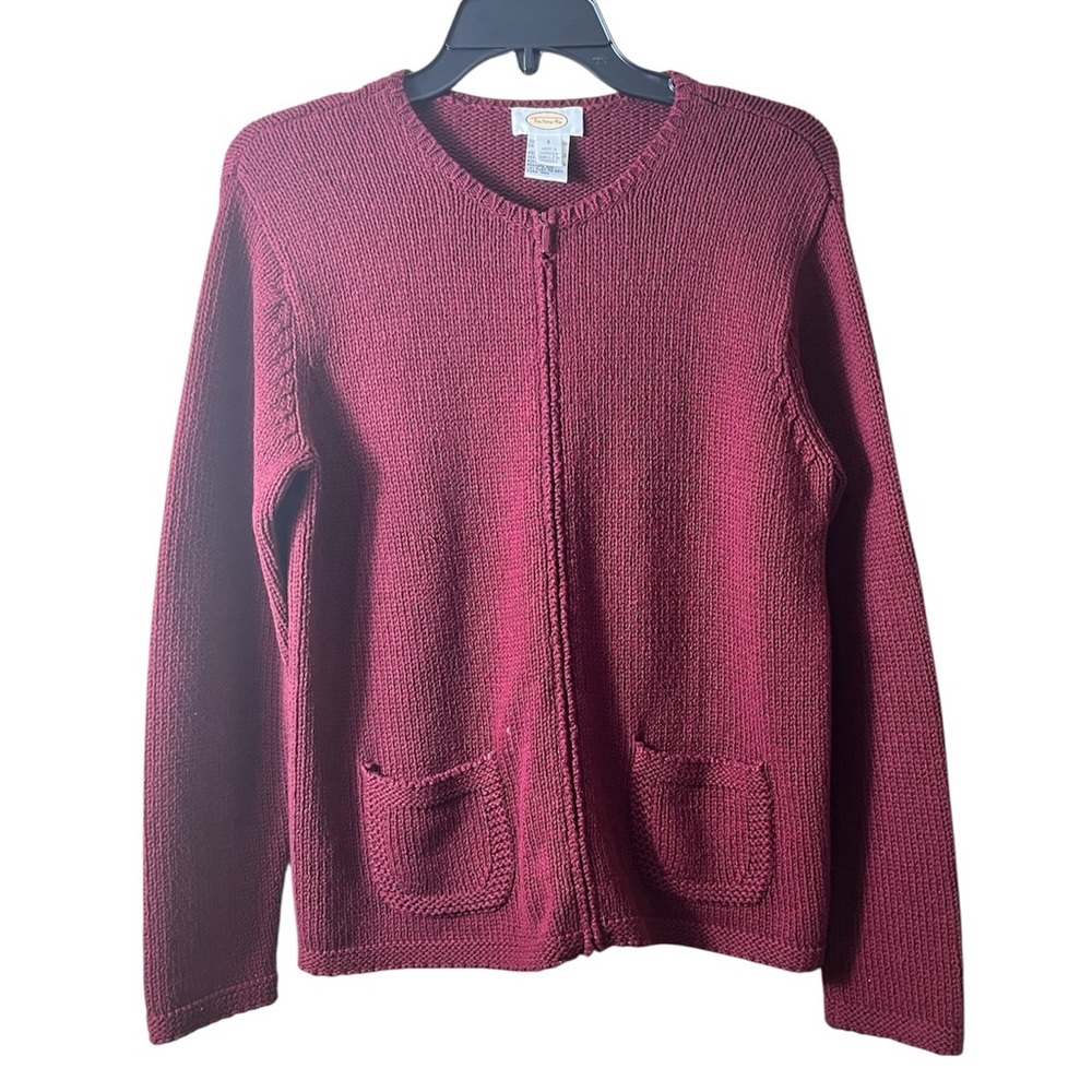Vintage Talbots 8 Burgundy Cardigan Sweater Zip Front Pockets Old Money Granny